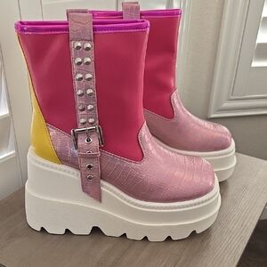 Cape Robbin Pink and Yellow Platform Boots